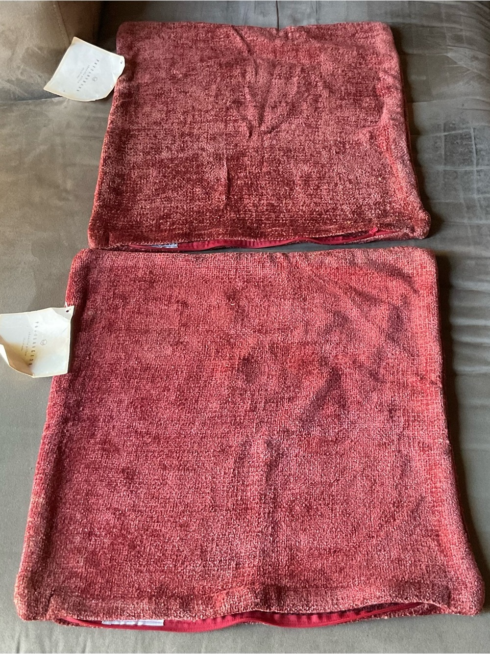 Pottery Barn 2x Vintage Chenille Decorative Pillow Covers 18”-NEW W/Tags